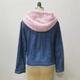 thumbnail image 3 of Women Casual Long Sleeve Fleece Denim Ladies Jacket Hooded Hasp Jeans Coat with Plush Lining, in Pink, Size M, 3 of 4