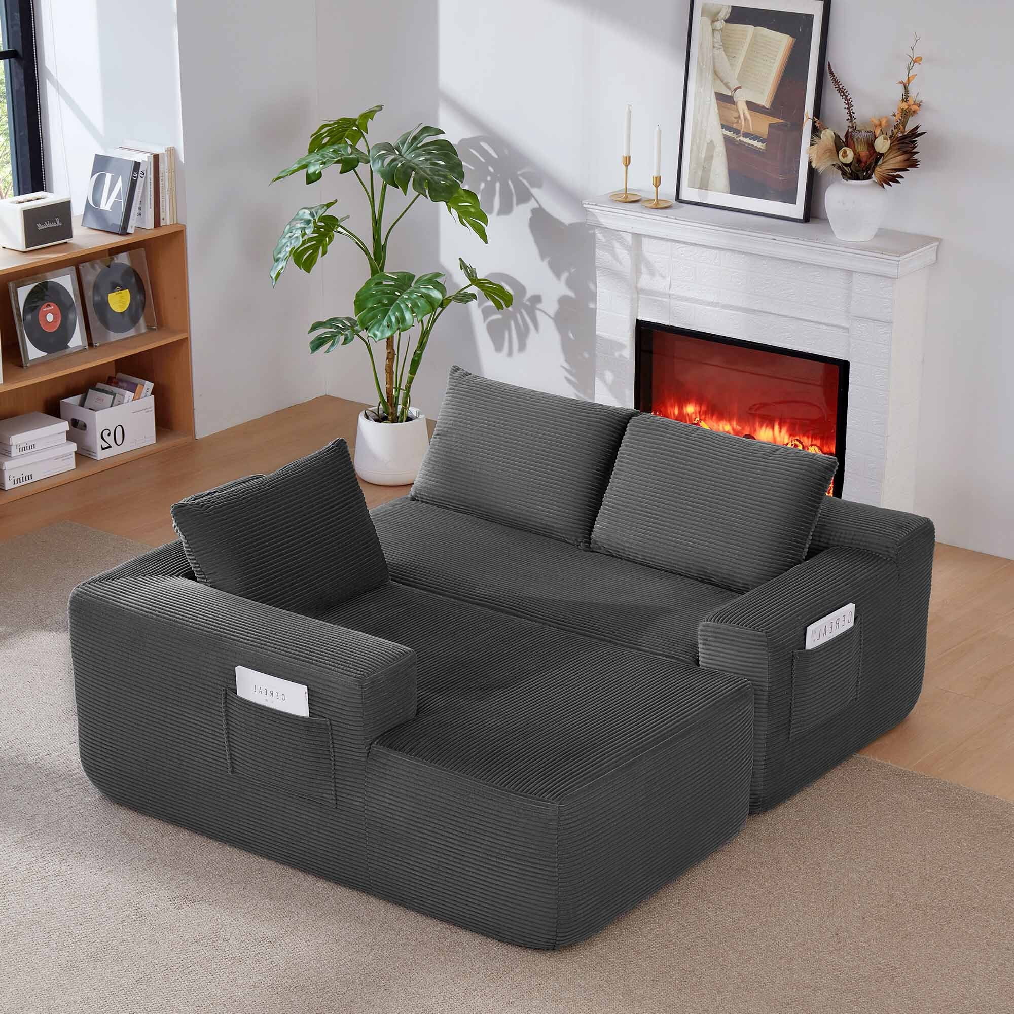Lunale L-Shaped Modular Sectional Sofa with Movable Chaise, 3-Seater Boneless Cloud Couch for Living Room, Gray(Left Facing Chaise)