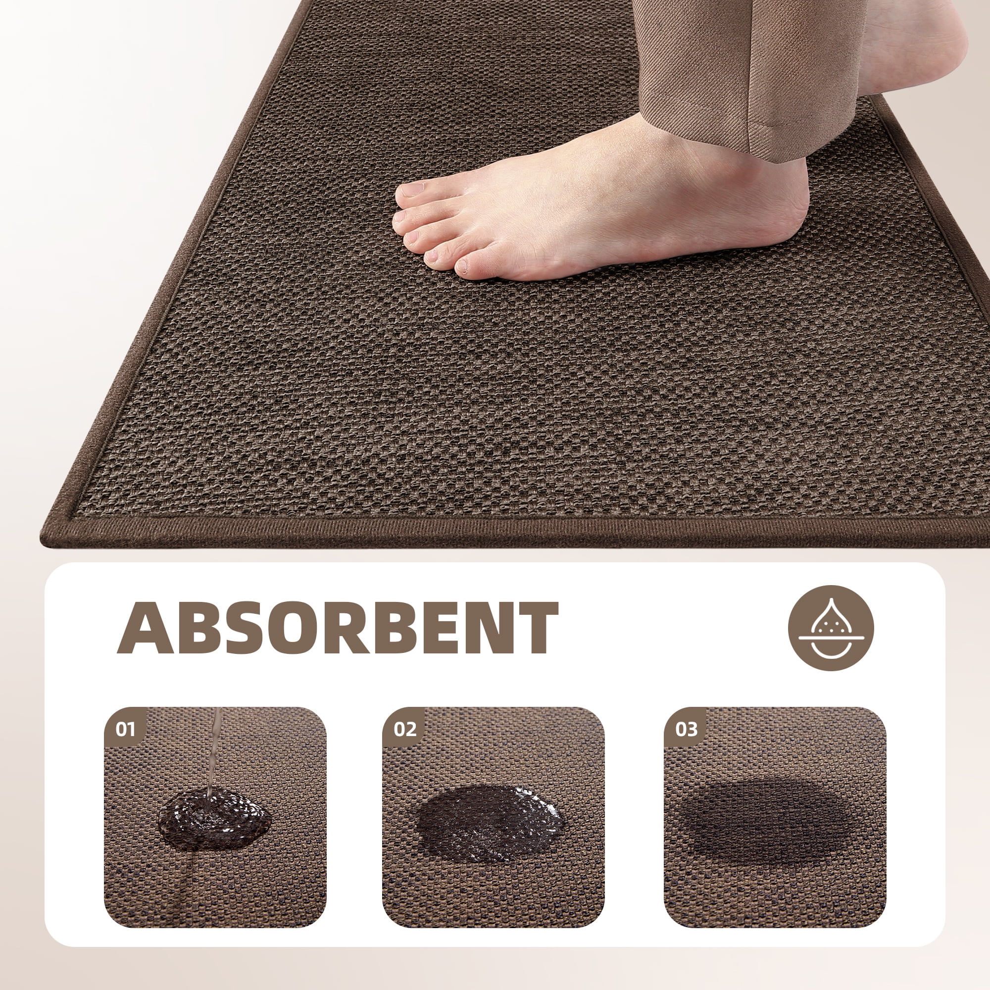 Ailytec Kitchen Rugs and Mats Non Skid Washable, Absorbent Rug for Kitchen, Large Kitchen Floor Mats for in Front of Sink, 17.3x29.5 inch, Size: 44, Brown
