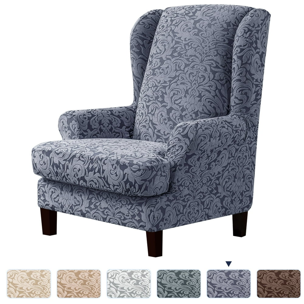 Subrtex Stretch Jacquard Damask 2Piece Wingback Chair Slipcover