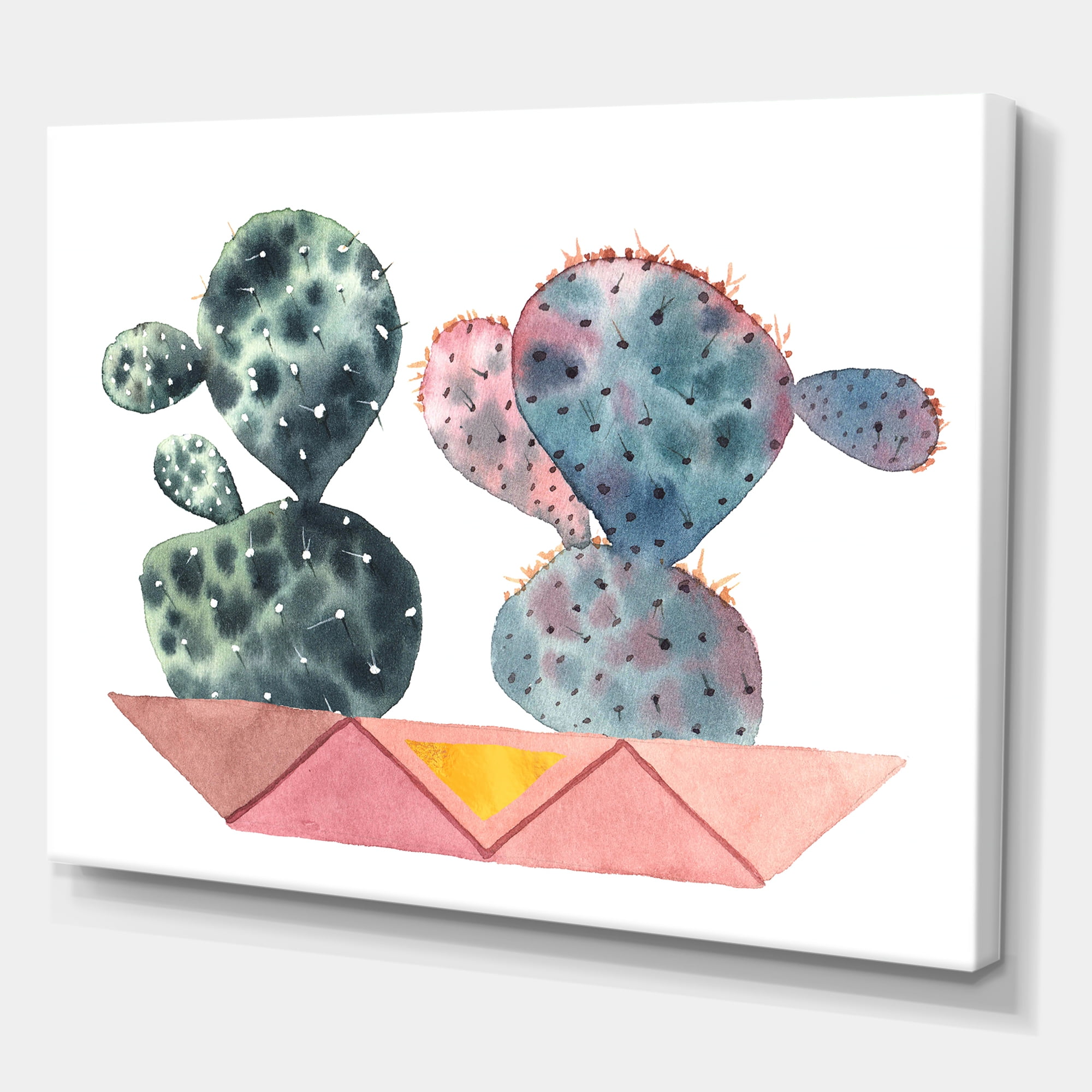 Designart ' Cactus Duo In Pink Pots Geometric ' Modern Canvas Wall Art Print