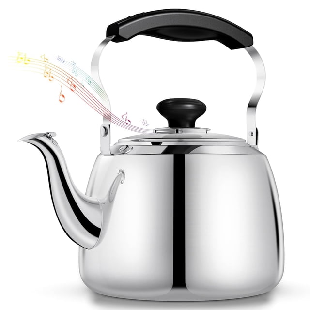 Hervidor de té Tohsssik de acero inoxidable, 2 litros, para estufa, silbido