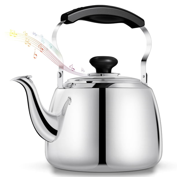 Hervidor de té Tohsssik de acero inoxidable, 2 litros, para estufa, silbido