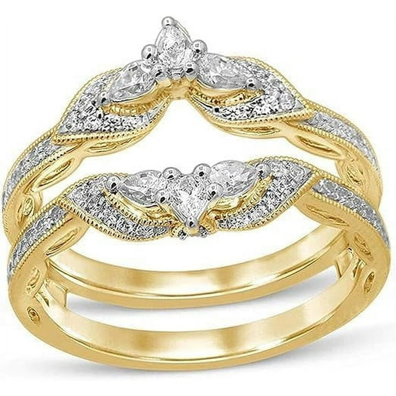 beryl_creation 2.50Ct Pear Cut White Diamond Wrap Enhancer Engagement Wedding Ring 14k Yellow Gold Finish For Women's & Girls 925 Sterling Silver -10