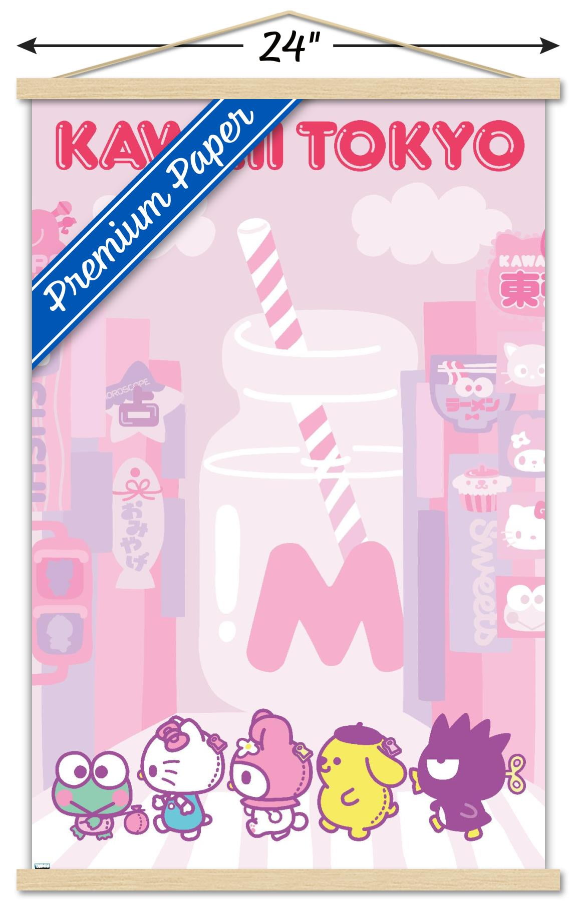 Hello Kitty and Friends - Kawaii Tokyo Wall Poster with Magnetic Frame, 22.375" x 34"