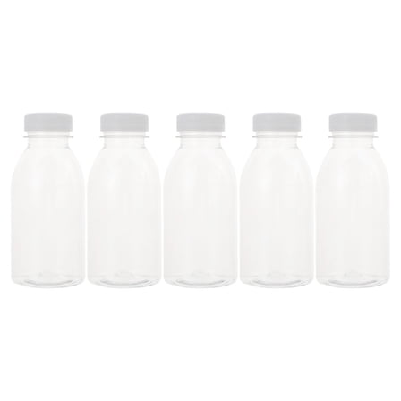 OUNONA 5pcs Clear Plastic Bottles With Lids Transparent Juice Containers Reusable Sealed Milk Smoothies Bottles Cold Beverages Bottles For School And Office 300ml