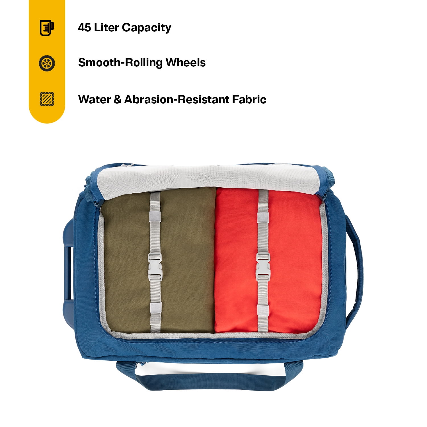 RTIC Road Trip Rolling Duffle Bag, Medium, Water-Resistant and Wheeled, Navy & Denim