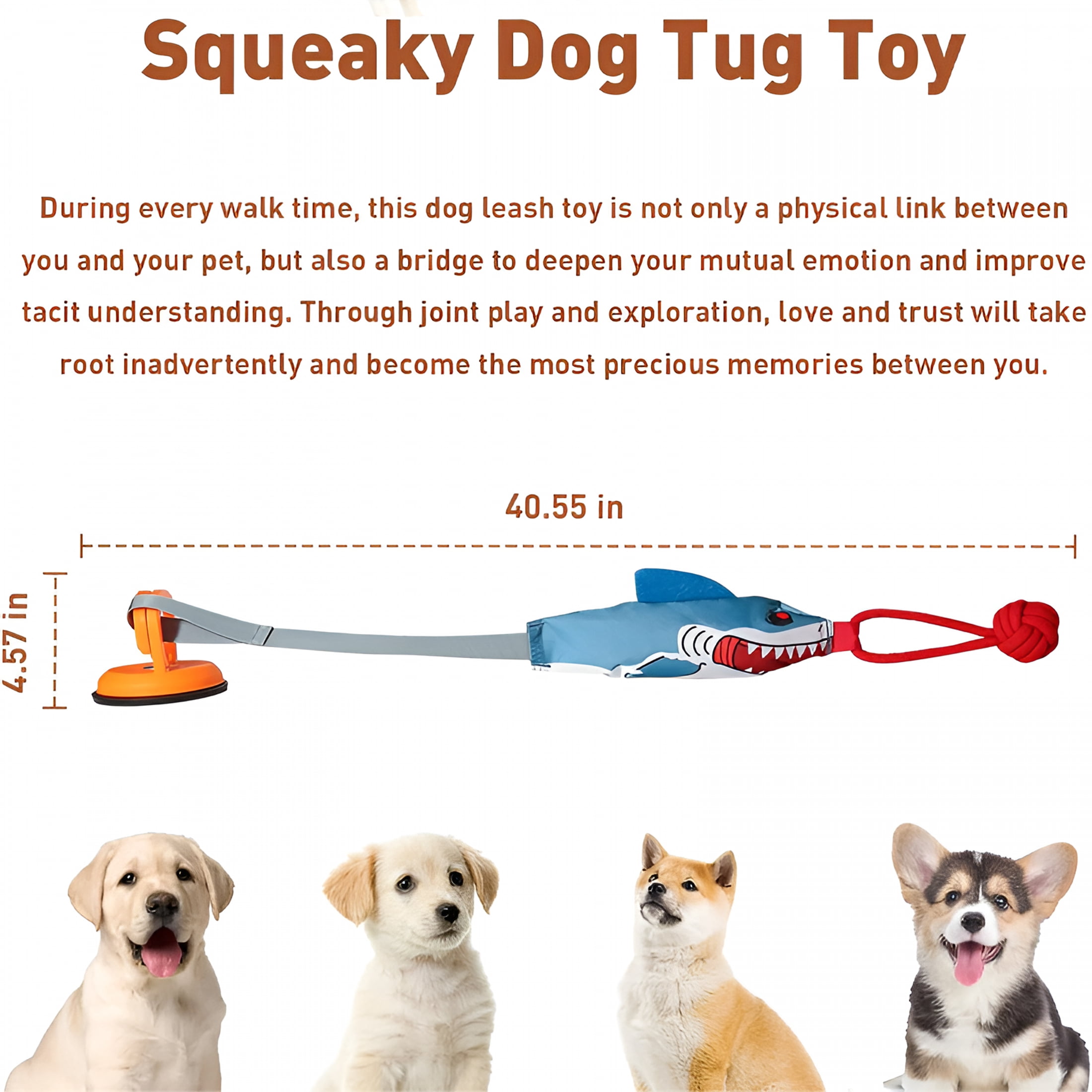 BESTSKY Squeaky Dog Tug Toy with Suction Cup,Interactive Tug of War Pull Toy Sturdy Rope Toys