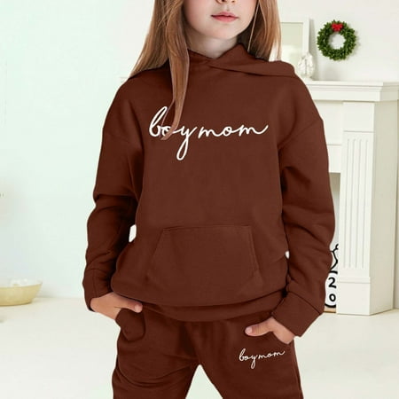 MAIHAN-Girls Winter Hoodie & Joggers Set 2-13 Years Winter Hoodie and Pants 2-Piece Outfit Cozy Warm Lined Sweatsuit for Boys and Girls(Brown9 3-4Years)