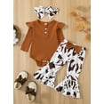 thumbnail image 2 of Jxzom Infant Newborn Baby Girl Western Clothes Ribbed Long Sleeve Romper Flared Pants Headband Set 3pcs Fall Winter Outfits, 2 of 7