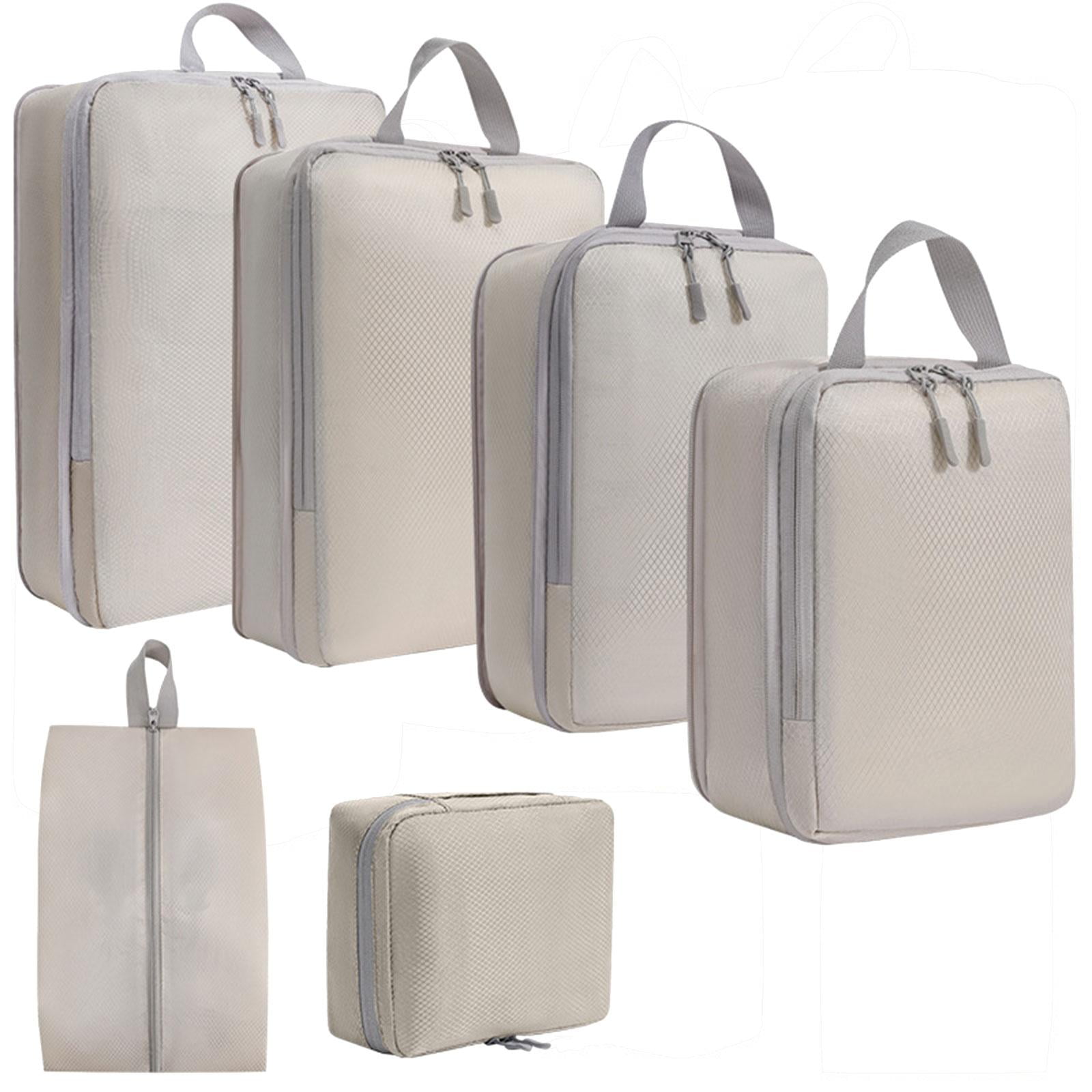 Nishiyuenyi 6 Pack Compression Cubes, Clothes Storage Bags, Breathable Toiletry Bag, Luggage beige