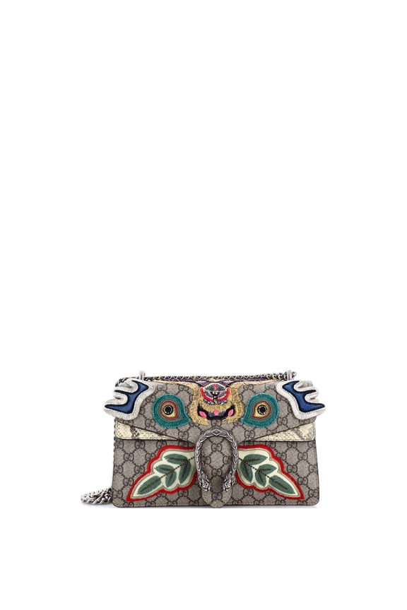 Pre-Owned Dionysus Bag Embroidered GG Coated Canvas with Python Small By Rebag
