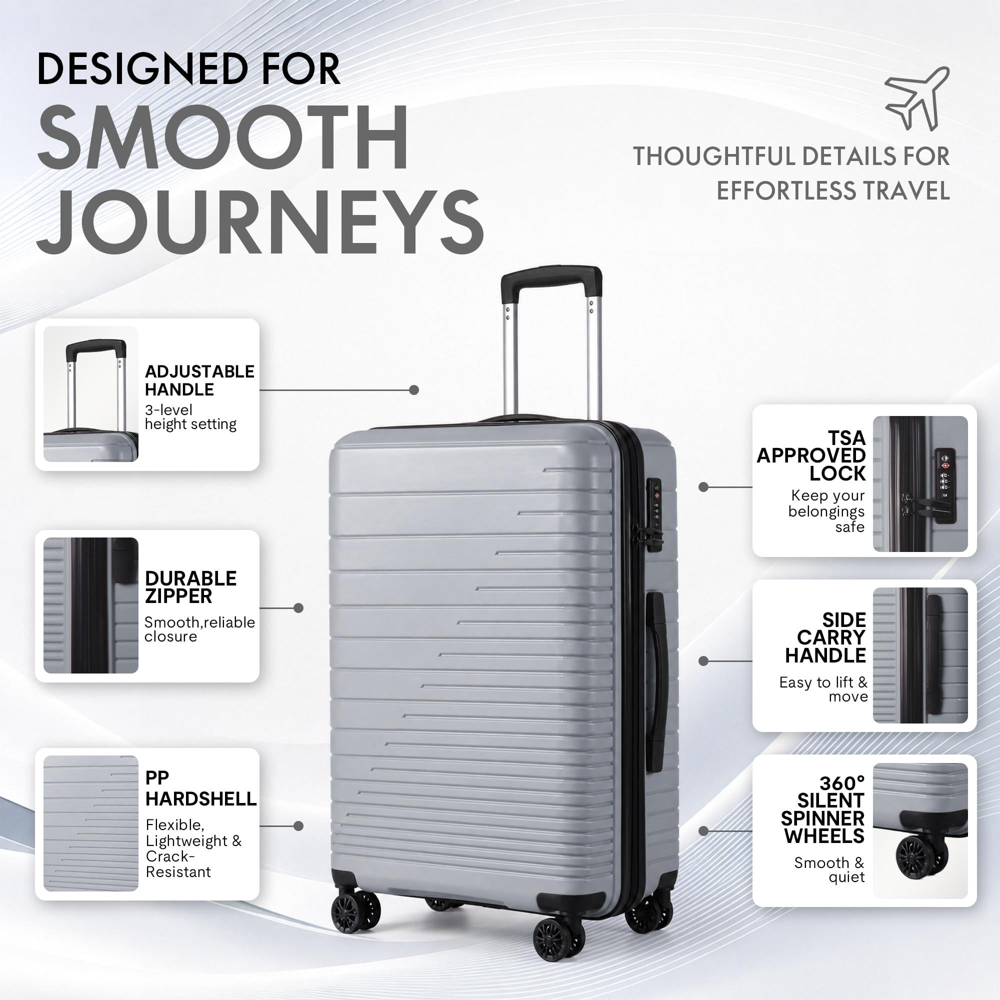 3-Piece PP Hardshell Luggage Set, Lightweight Scratch-Resistant Suitcases with Silent Spinner Wheels & TSA Lock, Dark Grey