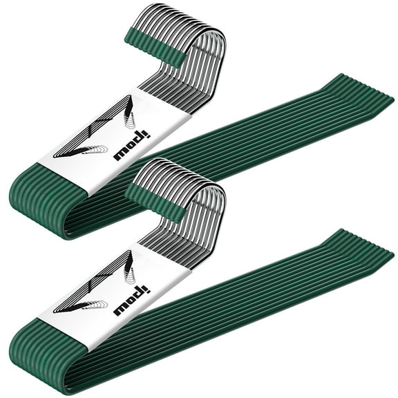 IPOW 24 Pack 4MM Heavy-Duty Metal Open-End Pant Hangers - Space-Saving, Non-Slip Closet Organizers for Jeans & Pants, Dark Green