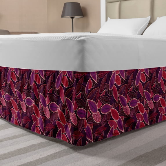 Lilac Bed Skirt, Abstract Leaves of Lilac Plant Graphic Pile of Foliage Retro Revival Design, Elastic Bedskirt Dust Ruffle Wrap Around for Bedding Decor, 4 Sizes, Multicolor, by Ambesonne