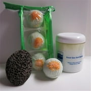 Dead Sea Spa Care DeadSea-BBTCM06 3 Pack Cucumber & Melon Bubble Bath Truffles, 32 oz Cucumber & Melon Dry Salt Scrub & Pumice Stone