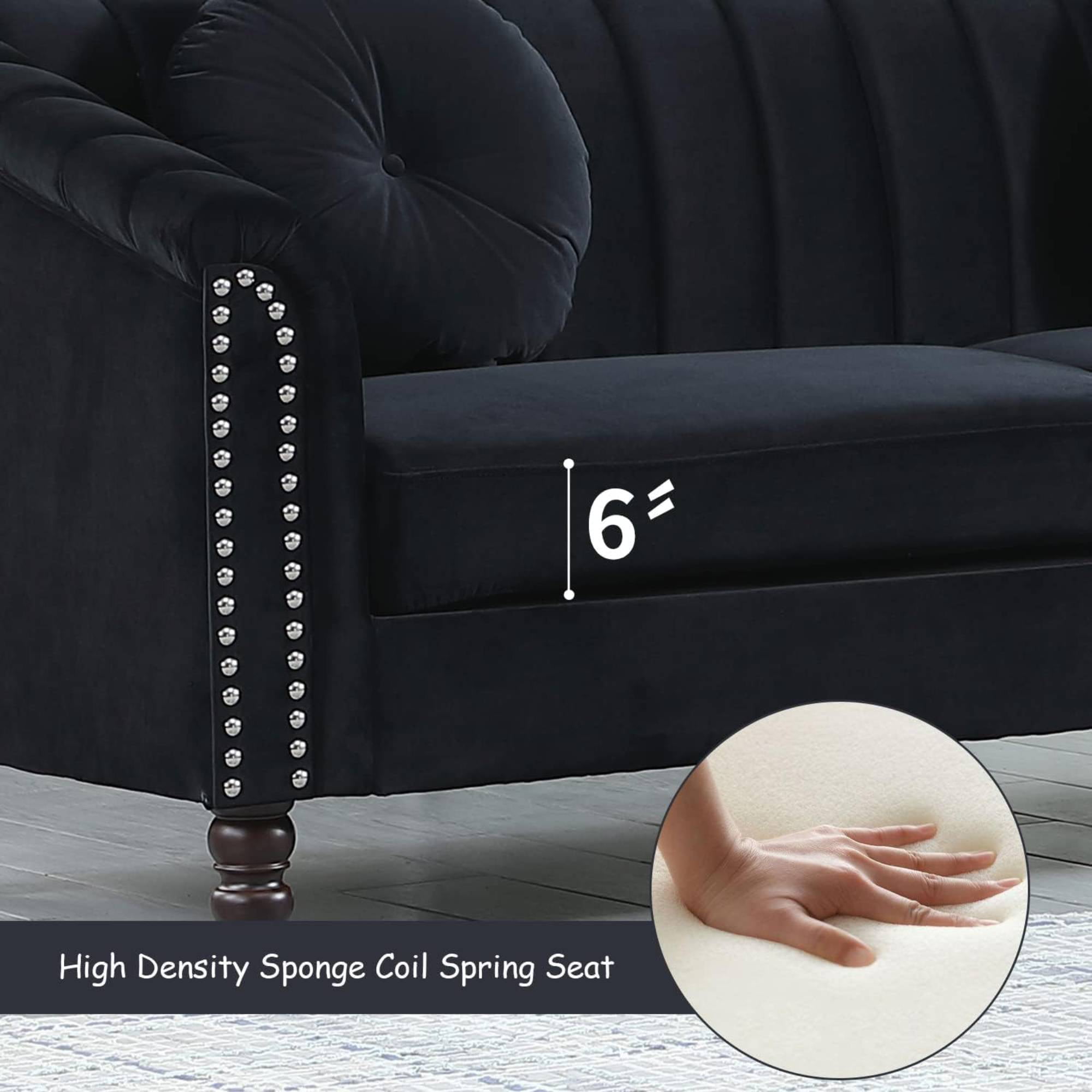Modern Velvet Sofa Chair, 62 Inch 2 Seater Sofa with Nailhead Trim & Pillows Sofa Couch for Living Room, Small Spaces, Black