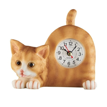 - Wagging Tail Tabletop Tabby Cat Clock, Decor for Any Room - Gift for Cat Lovers