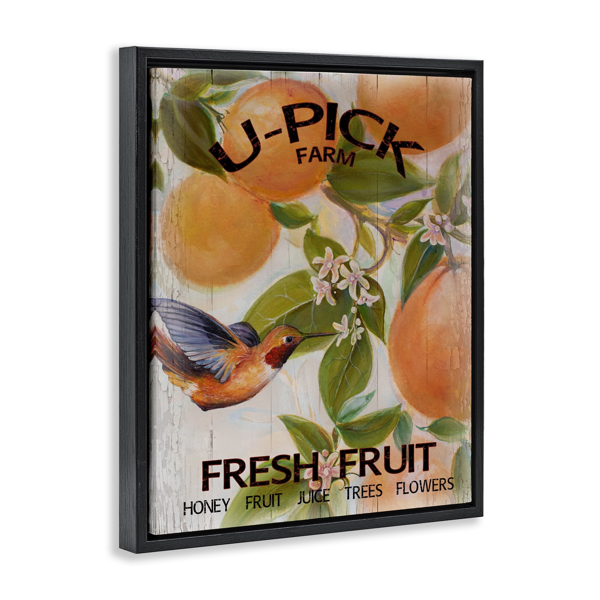 Stupell Industries U-Pick Fresh Fruit Farm Black Framed Floater Canvas Wall Art, design by Diannart