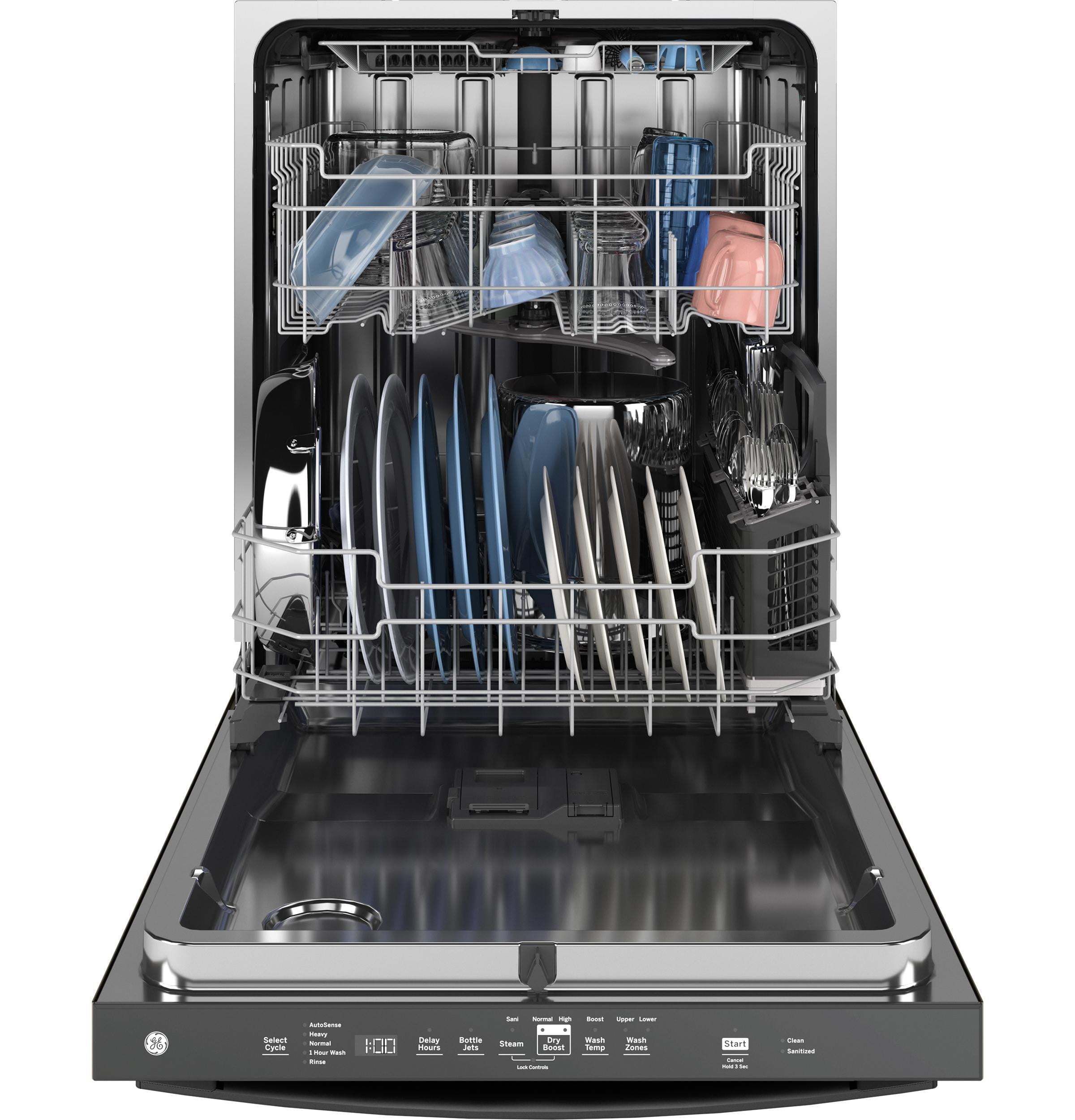 General Electric Top Control with Stainless Steel Interior Dishwasher with Sanitize Cycle In Black GDT670SGVBB