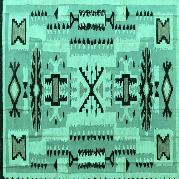 Ahgly Company Machine Washable Indoor Square Southwestern Turquoise Blue Country Area Rugs, 8' Square