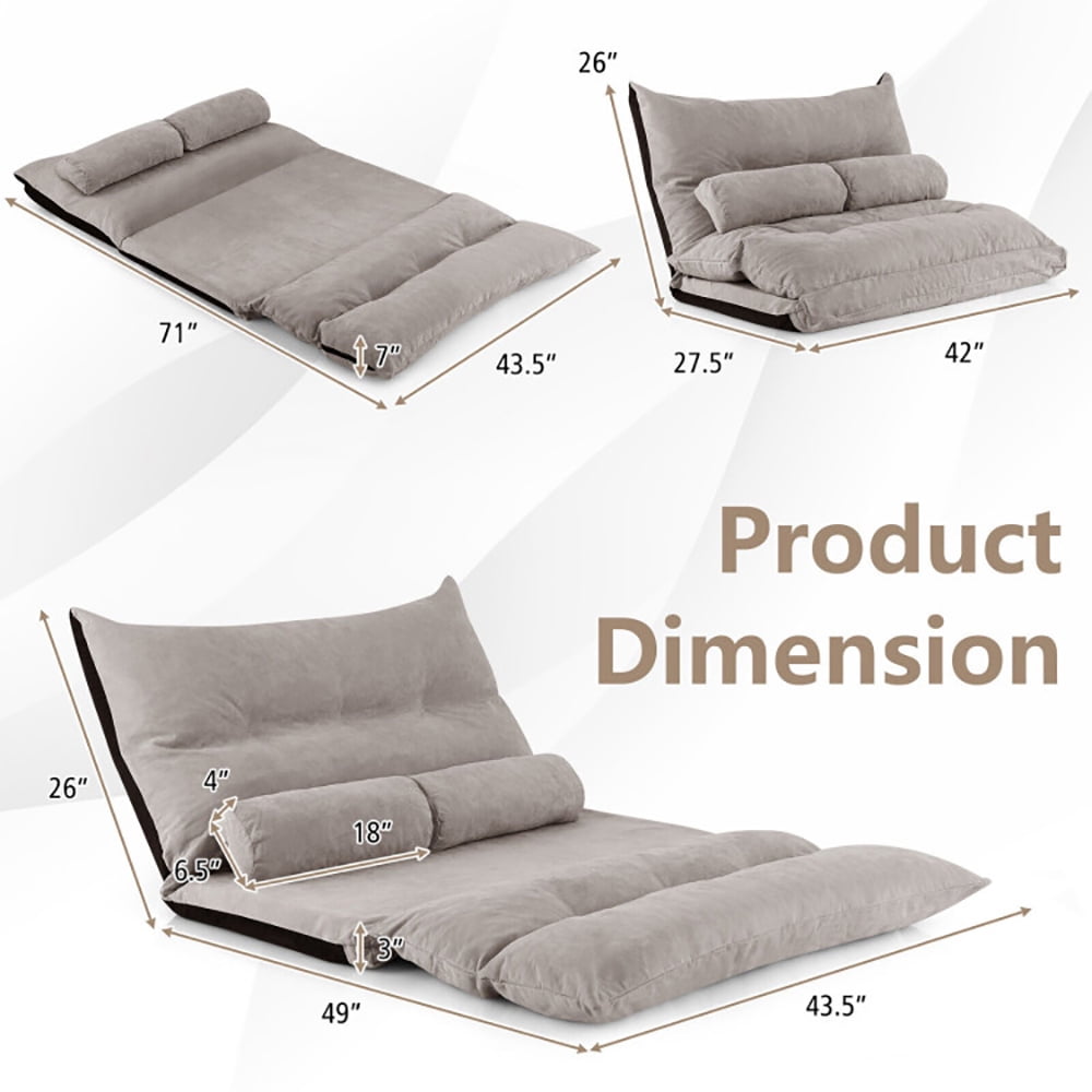 Finihen Sofa Bed, Floor Sofa Bed, Adjustable Floor Sofa Bed with 2 Lumbar Pillows, for Living Room, Bedroom, Gray