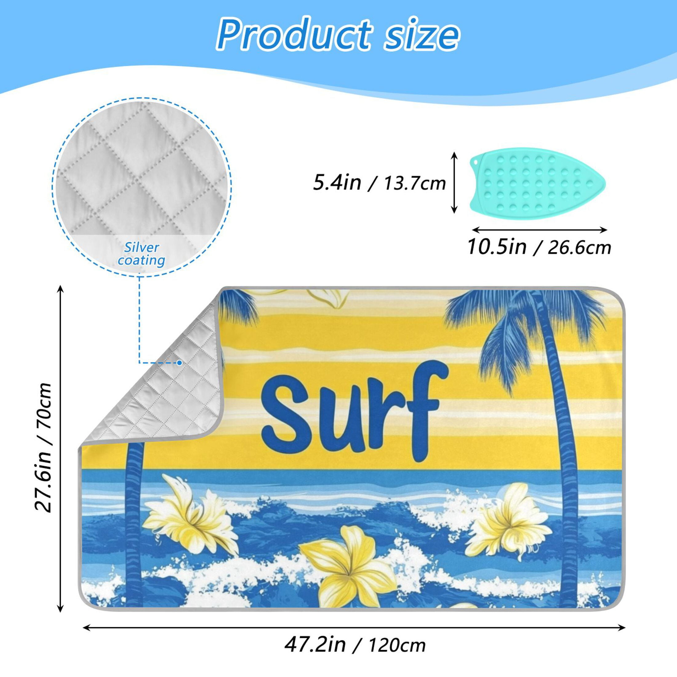 Ocean Wave Tropical Flowers Coconut Trees Ironing Mat Blanket Portable Travel Ironing Pad Heat Resistant Pad 47.2" x 27.6”