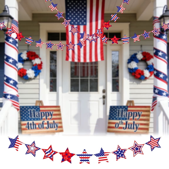 AURIGATE 4th of July Patriotic Banner Set, Red White Blue Paper Garland for Independence Day Party Decor