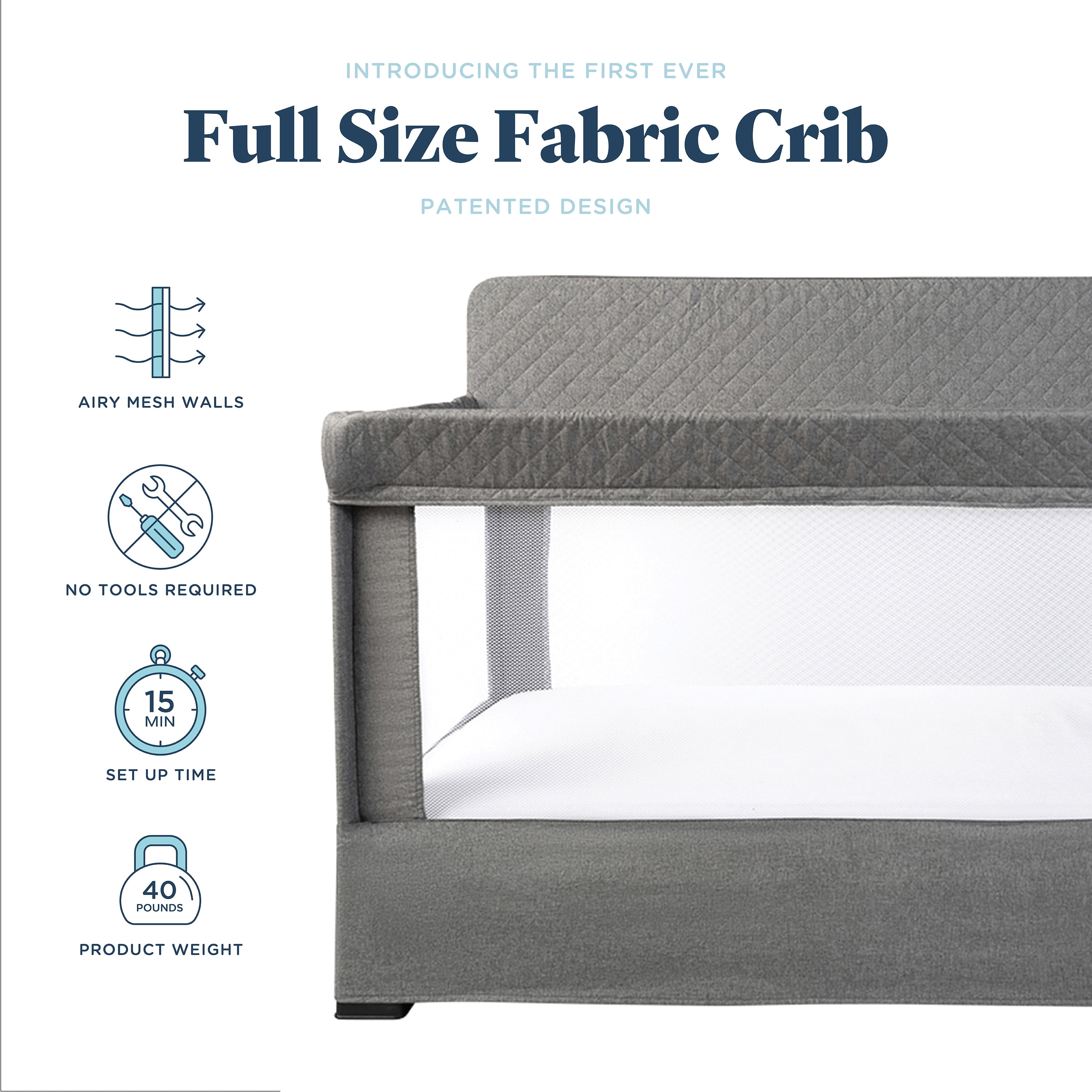 Baby Delight Lunaire Full Size Mesh Baby Crib & Playard, Charcoal Grey