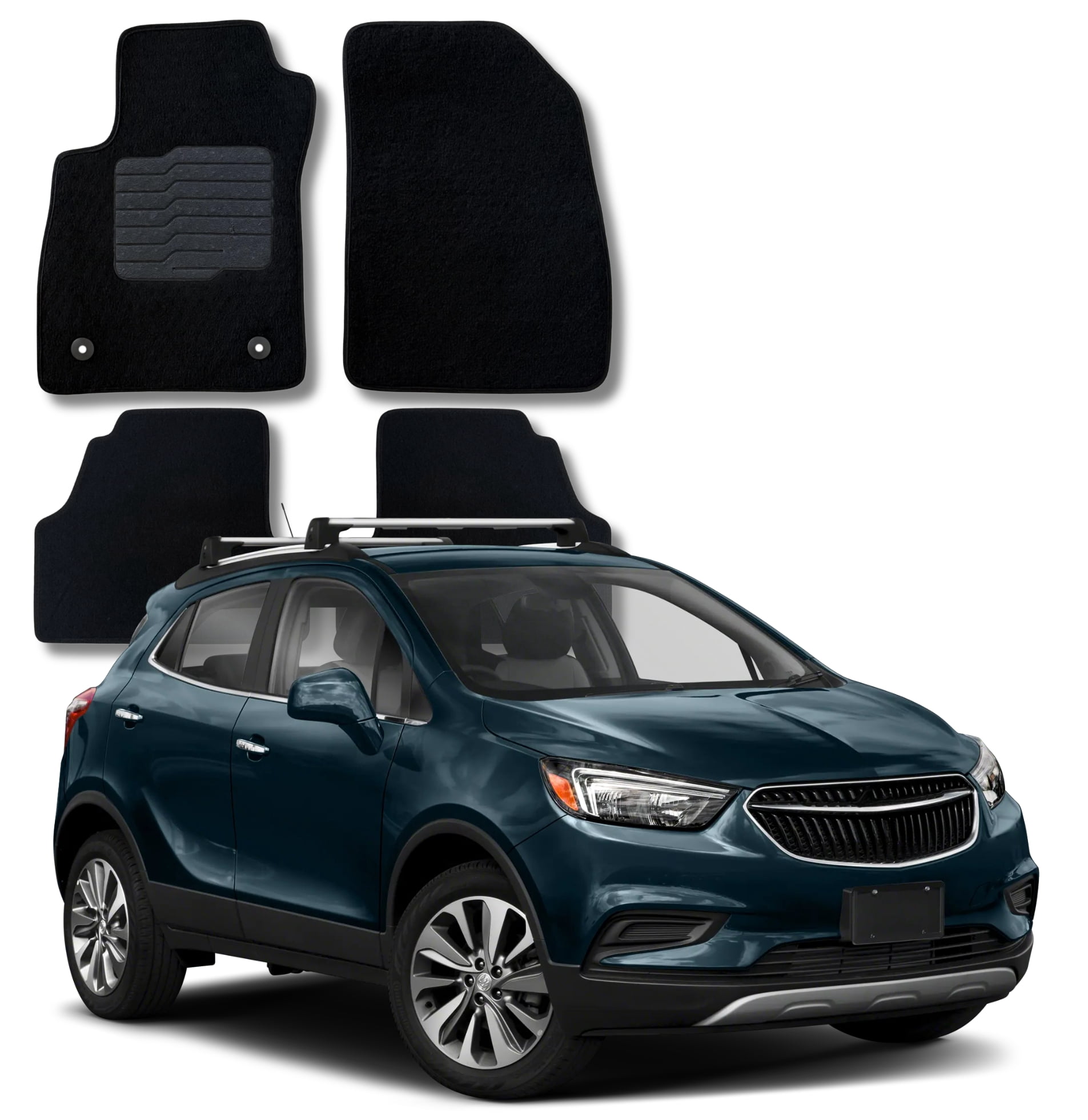 Carpet Floor Mats for 2014 to 2023 Chevrolet Trax / 2013 to 2023 Buick Encore (Not Fit for GX Models) with Non-Slip Heel Pad and Safety Locks, Front and Rear