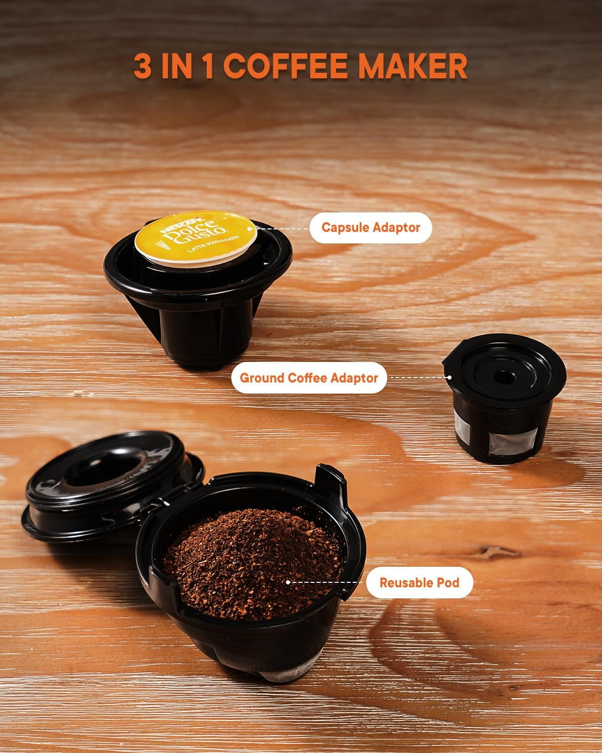 3 in 1 Single Serve Coffee Machine, K Cup Coffee Maker Compatible with Ground Coffee & Teas, 6 to 14oz Brew Sizes, 40oz Removable Water Tank, Descale Settings, Red