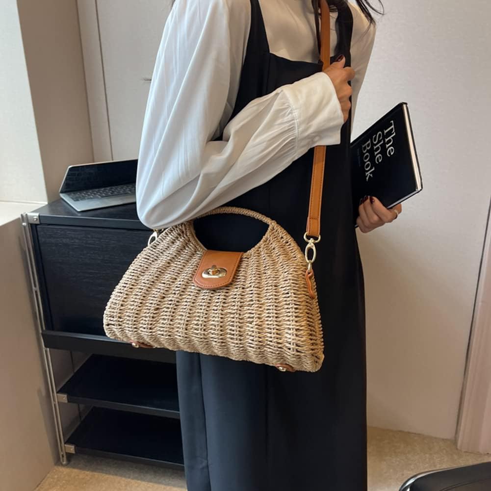 CHUNTIAN Straw Crossbody Bag for Women Woven Beach Tote Purse Mini Straw Shoulder Handbag Rattan Top-Handle Bag for Vacation