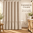 thumbnail image 4 of Brown Striped Farmhouse Shower Curtain with Ruffle Hem, 72 x 72 Inch Linen Textured Rustic Shower Curtain for Bathroom, Vintage Country Cottage Style, Brown and Cream, 4 of 5