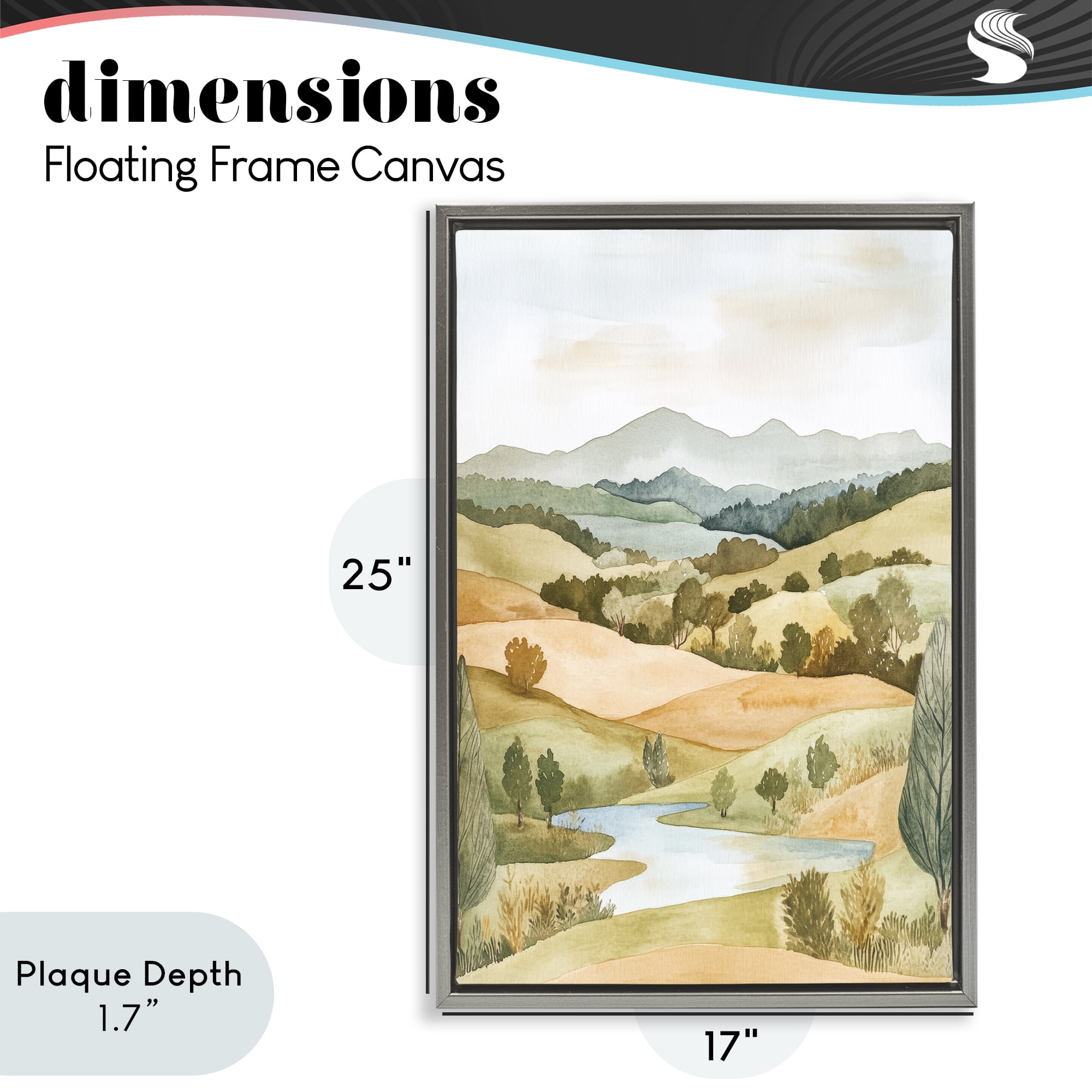 Stupell Industries Watercolor Hills & Tranquil Valley Gray Framed Floater Canvas Wall Art, design by Petal Prints Design