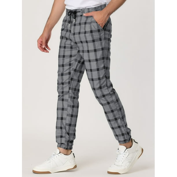 Pantalones chandal a cuadros informales ajustados cordon a cuadros gris negro T S Lars Amadeus Pantalones Walmart en linea