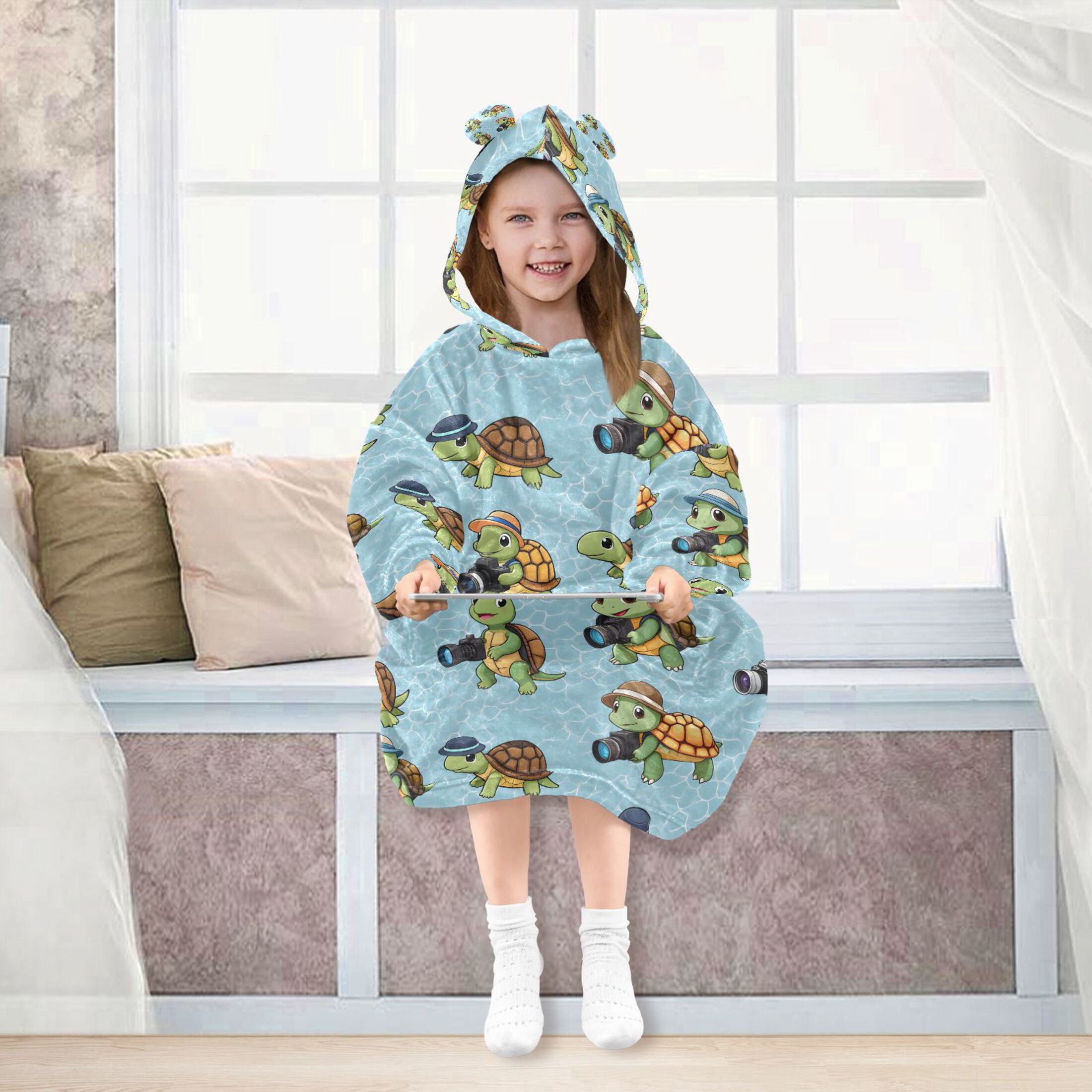 joogoo Wearable Blanket Hoodie for Cute Turtle Camera Flannel Sherpa Pocket 3-14 YR S