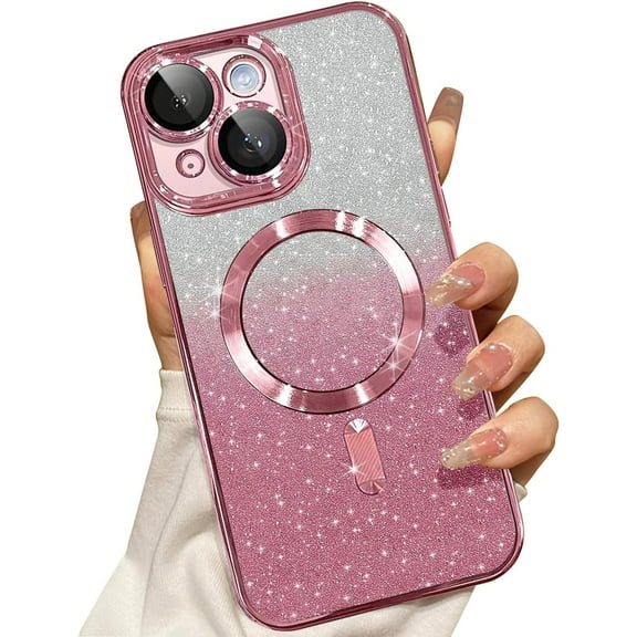 Compatible with iPhone 13 Pro Magnetic Glitter Case with Camera Lens Protector Full Protection Case Compatible with MagSafe Elegant Anti-Scratch Case Cover for iPhone 13 Pro Gold