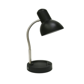 Mainstays LED Gooseneck Desk Lamp with Catch-All Base & AC Outlet, Black