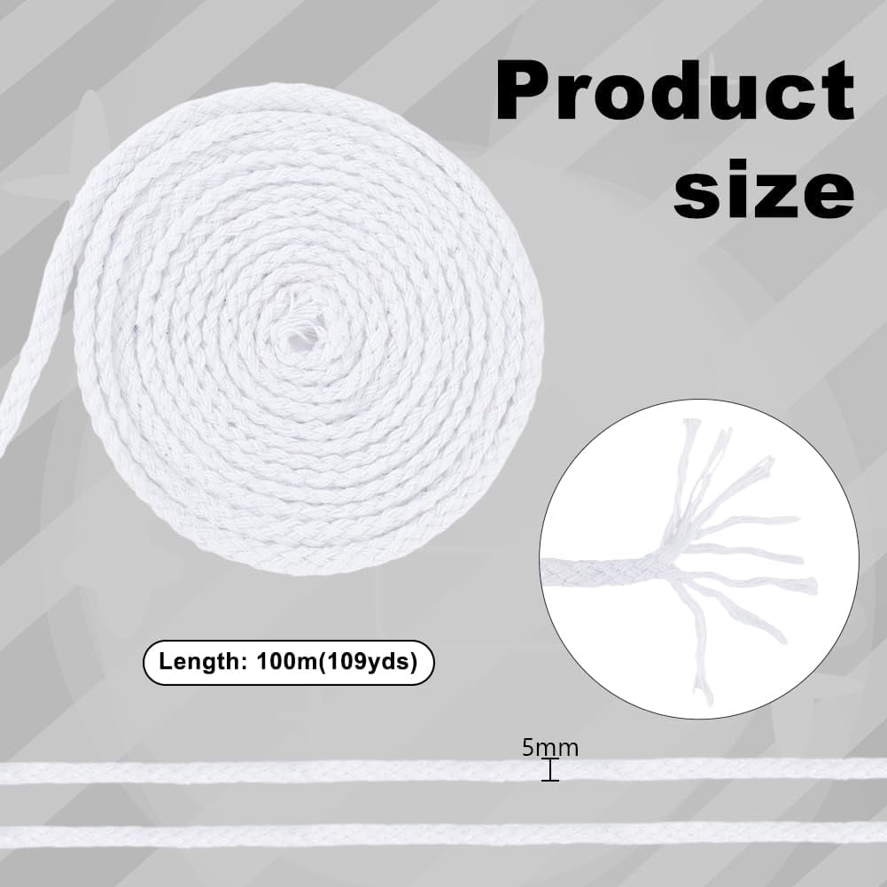 109 Yards 5mm Cotton Rope White Drawstring Rope Piping Cord Macrame Coiling Cord Natural Cording Drawstring Cords Round Cotton Cording