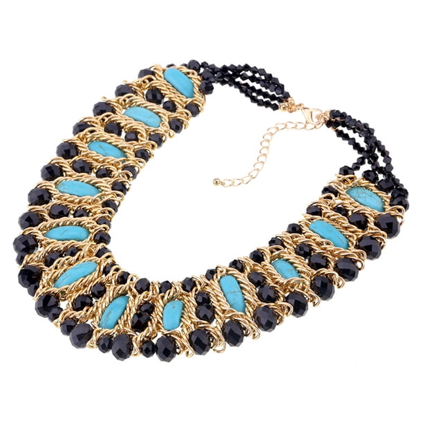 Collar trenzado turquesa para mujer, declaración de estilo bohemio, joyería ancha ajustable, accesorio de moda, decoración para fiestas y Ropa, zapatos y accesorios Miscelánea Azul negro Guardurnaity AP014699-04