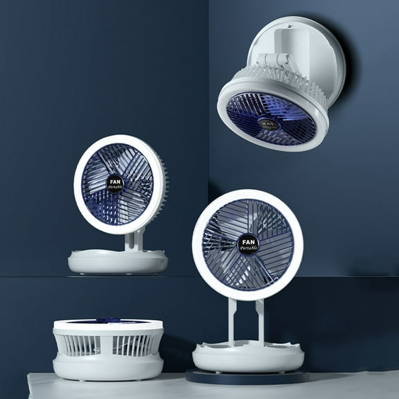 Ikohbadg Multifunctional Foldable Desktop Electric Fan, Charging Small Fan with Night Light, Wall Mounted Rotating Ceiling Fan, Small USB Desk Fan, for Bedroom Home Office