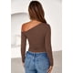 thumbnail image 5 of Camisa PRETTYGARDEN Mujer Manga Larga Marrón con Hombros Descubiertos, 5 of 9