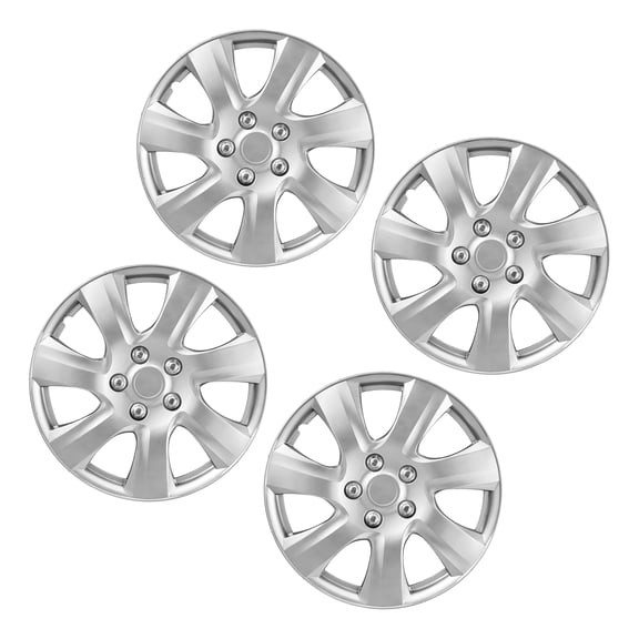 KFFKFF 16-Inch Wheel Covers, Set of 4 Snap-On Hubcaps, OEM Style Replacement Rim Caps, Universal 7-Spoke ABS Design for Cars, Silver