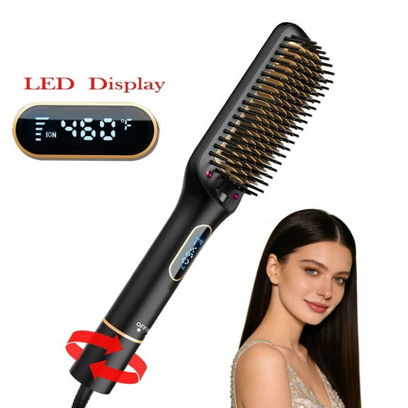 NICEBAY by SKIMI Hair Straightening Brush, Gold Ionic Hair Straightener Comb, Ceramic Coating