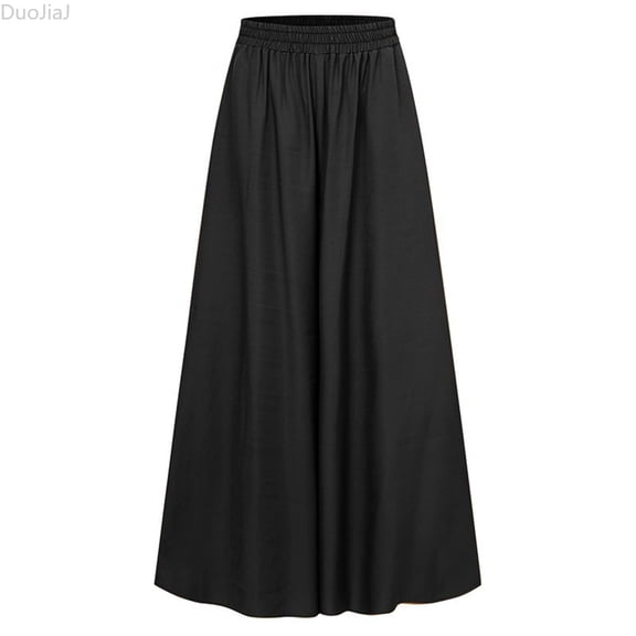 DuoJiaJ Women's Summer New Loose Large Elastic Waist Wide Leg Pants Large Swing Beach Casual Pants Women's Wide Leg Pants Black XXL