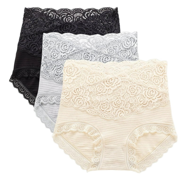 Pretty Comy High Waisted Underwear for Women Cotton No Muffin Top Full  Coverage Briefs Soft Stretch Ladies Lace Panties 3 Pack