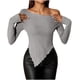 thumbnail image 2 of Sudadera con capucha para mujer,Camiseta de mujer con hombros descubiertos, cuello inclinado, mangas largas, mezcla de nailon, ideal para uso diario, sopatenor, 2 of 6