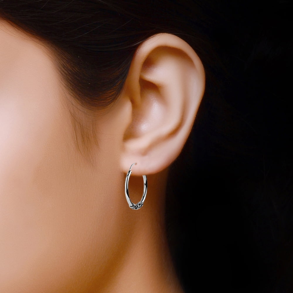 LeCalla 925 Sterling Silver Light Weight Click Top Balinese Hoop Earrings Fine Jewelry for Teen and Women 25MM