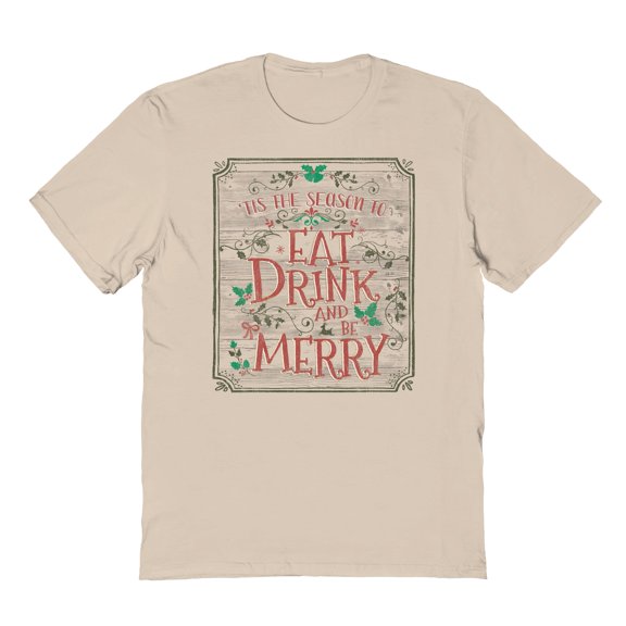 Haywood & Main Eat Drink Be Merry Graphic Sand Men's Cotton T-Shirt