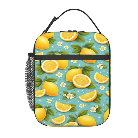 Lemon Pattern Lunch Bag Reusable Thermal Lunch Tote with Handle for Women and Men